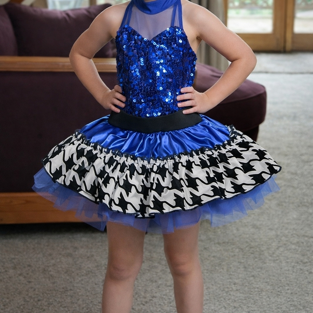Weissman Girls 7/8 Blue Sequin Dance Costume Halter Tutu Recital Jazz Tap Stage